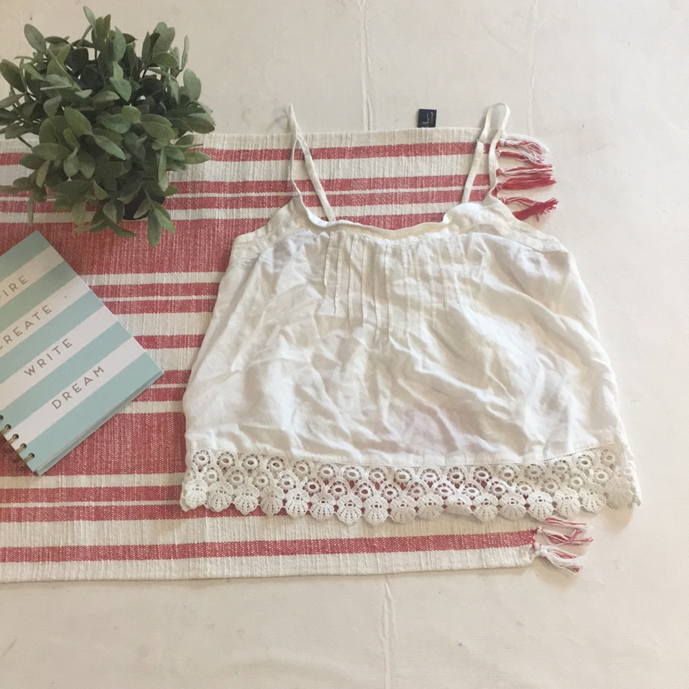Garage white spaghetti strap cropped tank